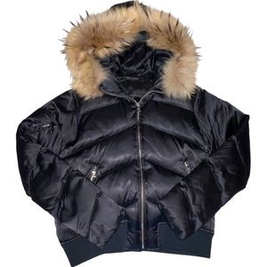 Andrew Marc faux trim hood black jacket